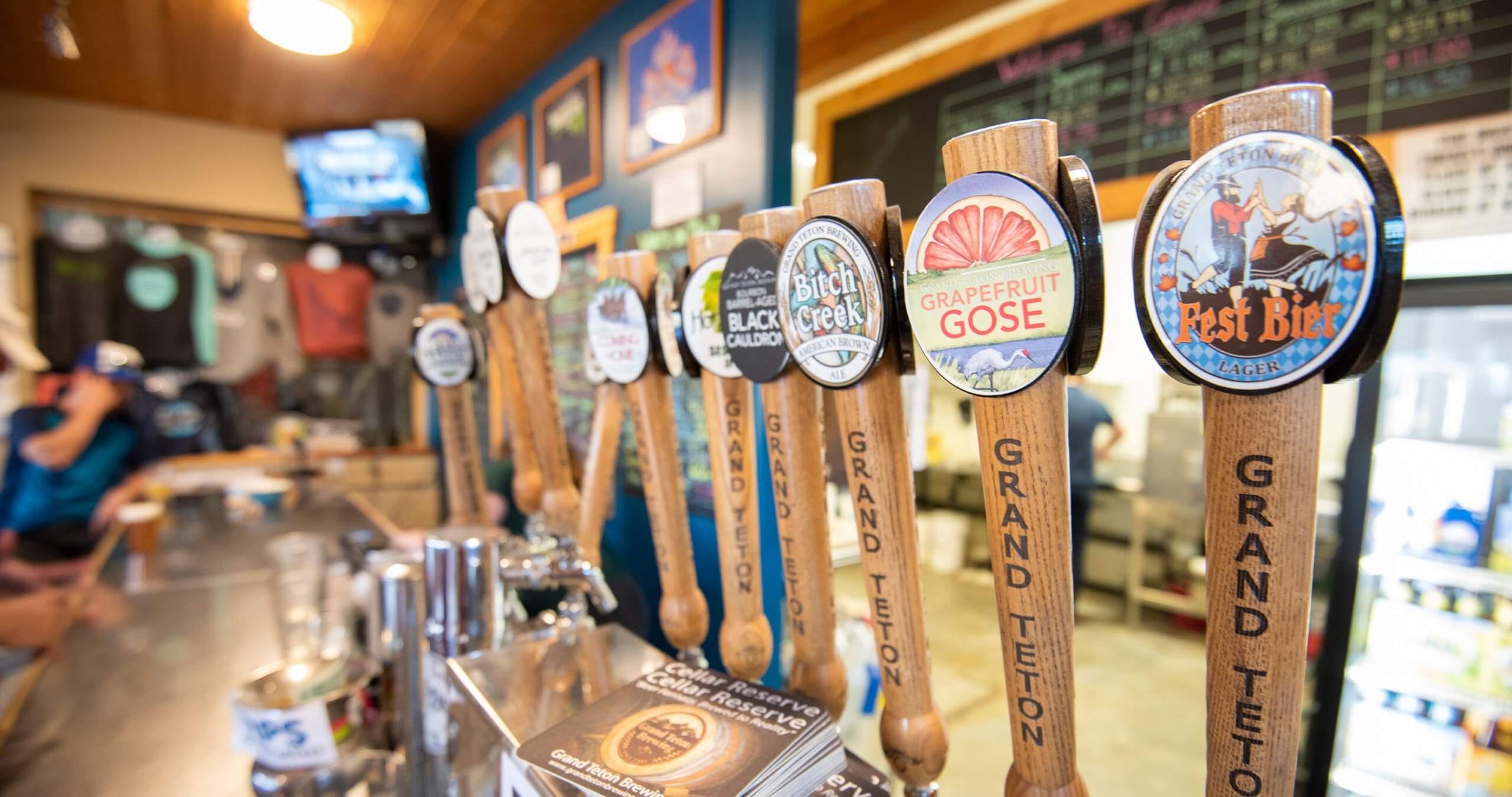 A selection beer tap handles found at Grand Teton Brewing Company.