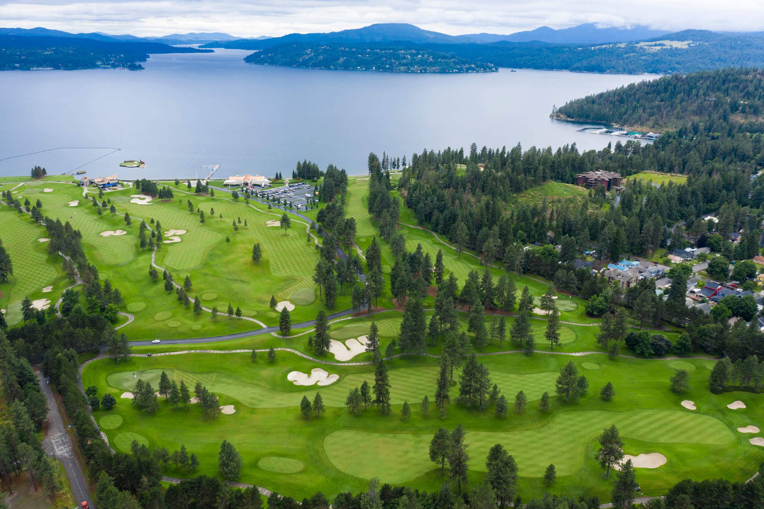 an aerial view of Coeur d’Alene Resort Golf Course