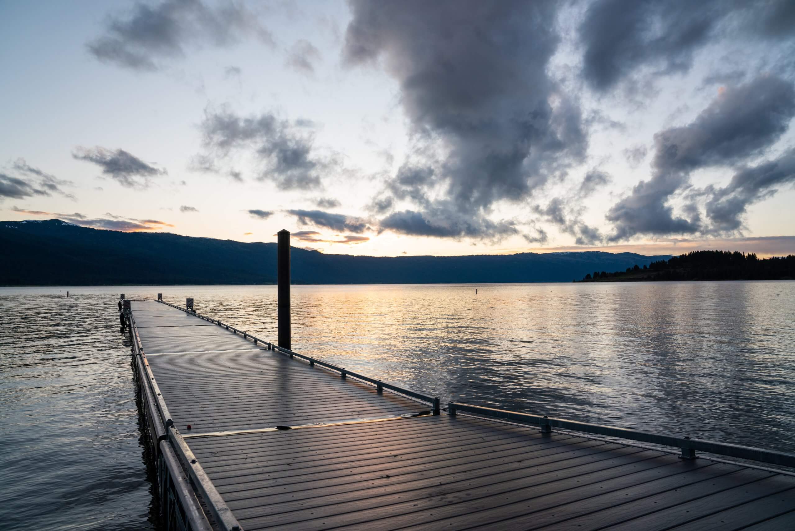 A dock during sunset at Lake Cascade State Park.