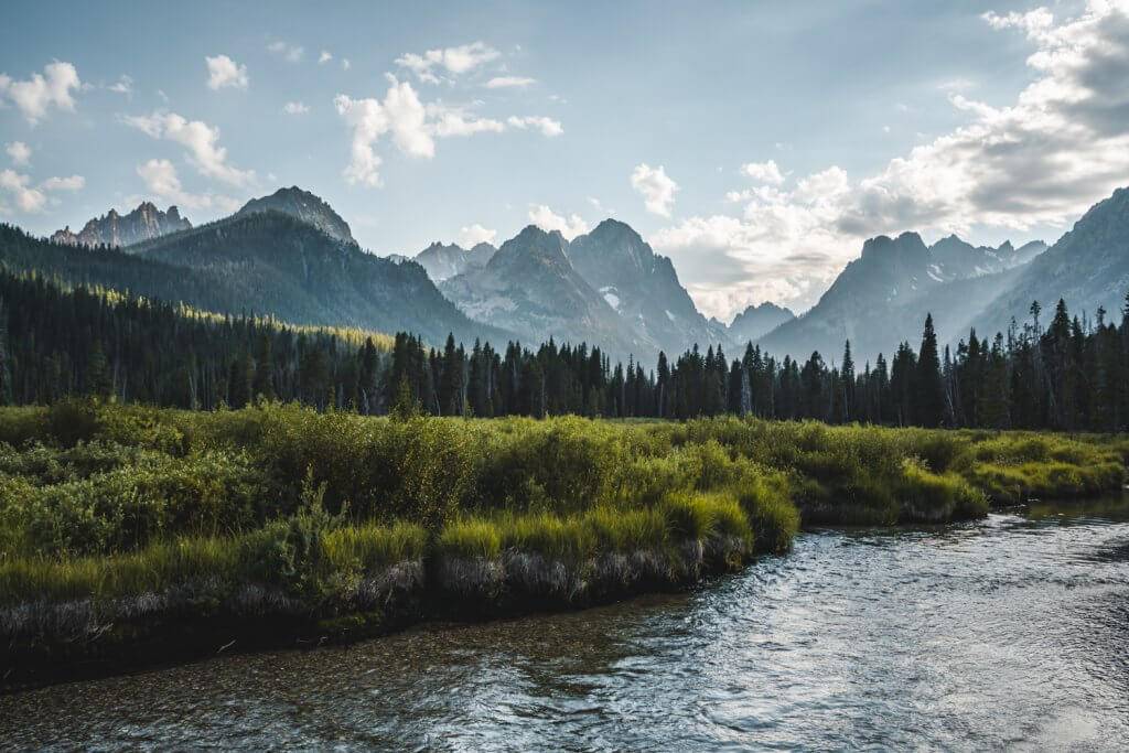 A scenic view of the Sawtooth Mountains from Fishhook Creek.