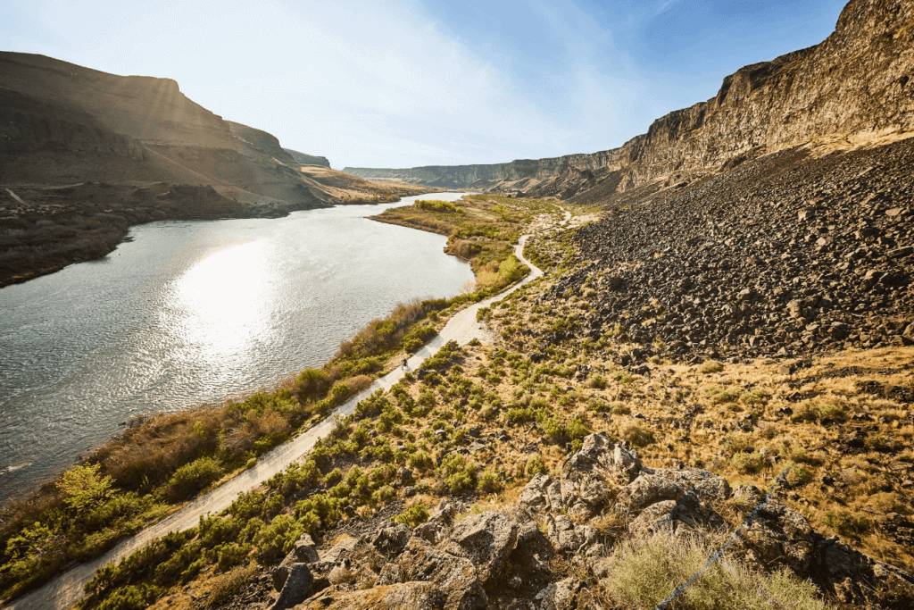 The Snake River winding through the Snake River Canyon.